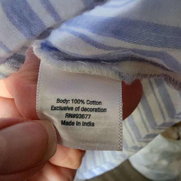 St John's Bay Striped Whimsical Floral Embroidered Peasant Blouse, size Small - Picture 7 of 8